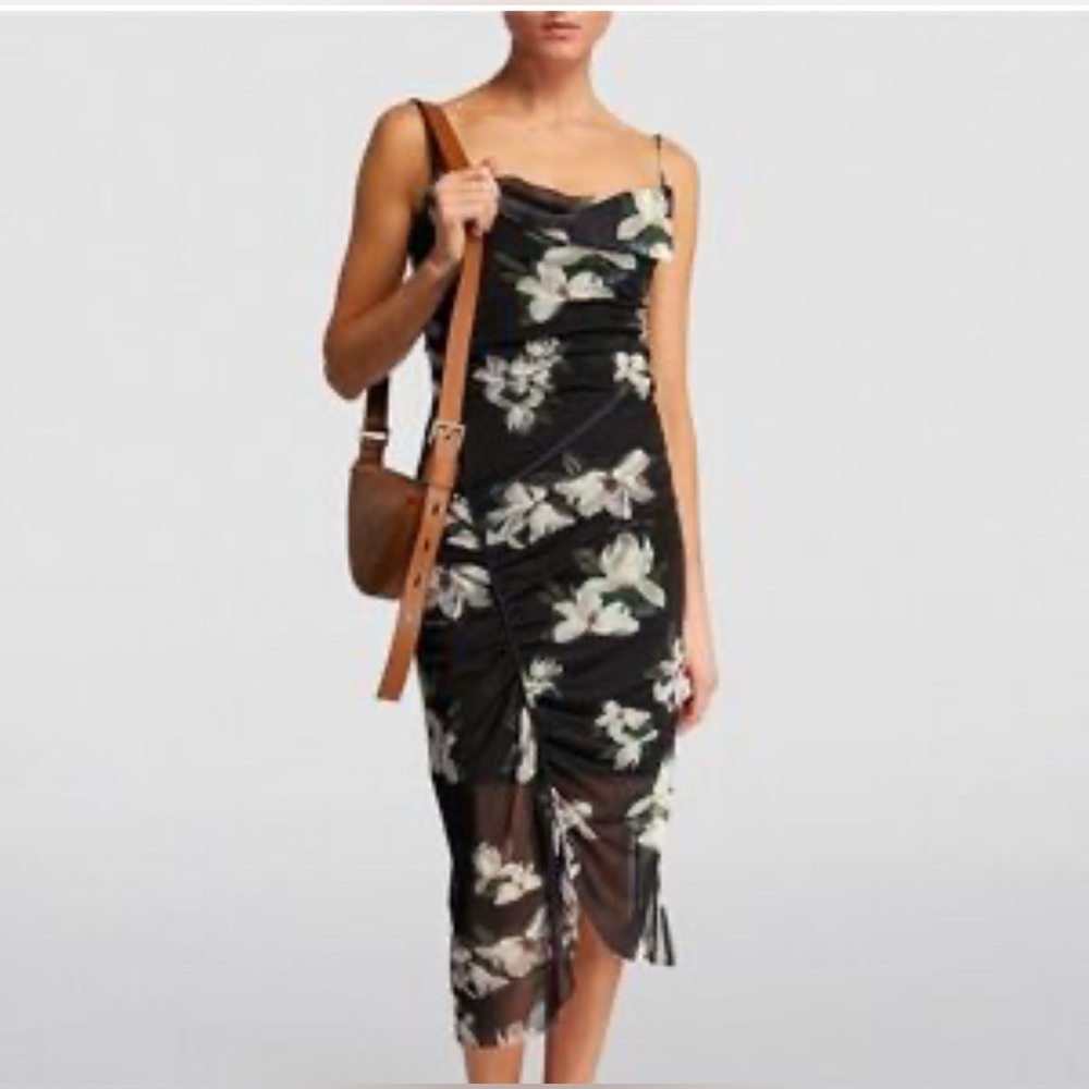 All Saints Midi Floral Asymmetrical Ulla Alessandra Black Sleeveless Dress Sz8 - Picture 17 of 17
